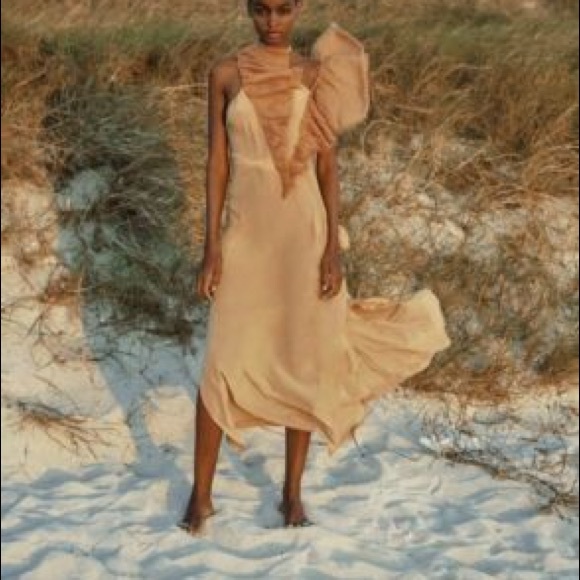 ZARA RUFFLED HALTER DRESS- LIMITED EDITION IN SALMON - Picture 3 of 7